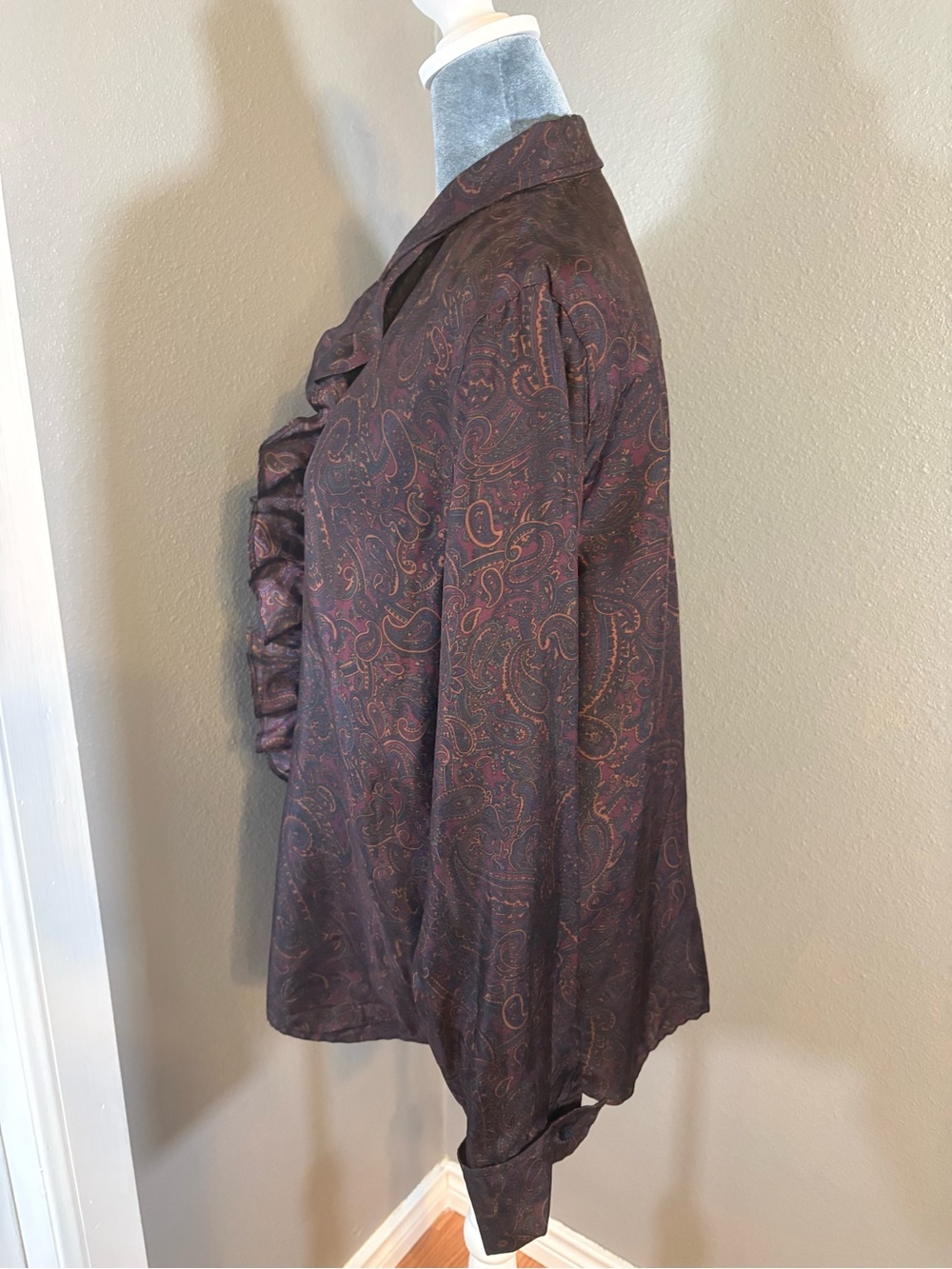 Ralph Lauren 100% Silk Paisley Ruffle Button-Up Blouse Size L - Picture 8 of 10